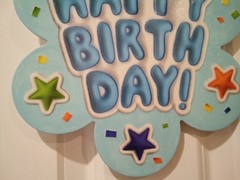 Happy Birthday sign Handcrafted USA thin canvas on cardbrd cut-outs glitter star
