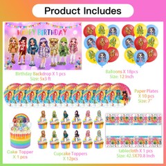 Rainbow High Birthday Party Supplies Set Plates Balloons Banner Birthday Gift