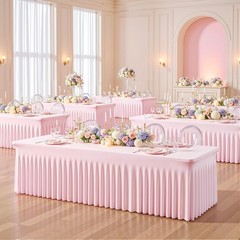 Suppromo 8ft Pink Spandex Table Cloths for Rectangle Tables Wrinkle Free Pink Re