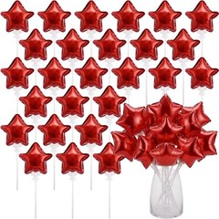 30 Pcs Mini Star Self Inflatable Balloons with Sticks Self 4 Inches Red