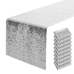 10 Packs 12 x 108 inches Silver Sequin Table Runner, Glitter Silver Table Run…