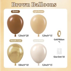 Brown Balloons 12 – 60pcs in Light Tan, White Metallic Gold for Baby Shower