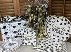 Gold White & Black Graduation-Napkins, Plates, Table Cloths & Balloon Holders