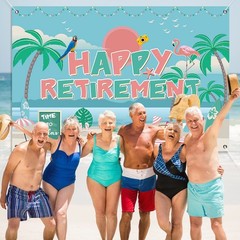 ssailue decor 5ft x 3ft Hawaiian Luau Retirement Banner – Green, Bright Colors –