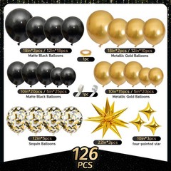 Black and Gold Balloon Arch Kit, 126PCS Black and Gold Party Decorations for …