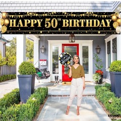 XtraLarge Happy 50th Birthday Banner – 120×20 Inch | 50th Birthday Decorations f
