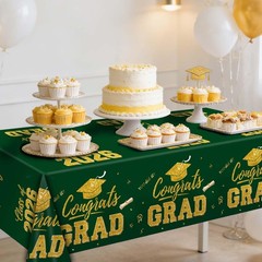 Graduation Decorations 2026, Green and Gold Graduation Tablecloths, 2 Pack Congr