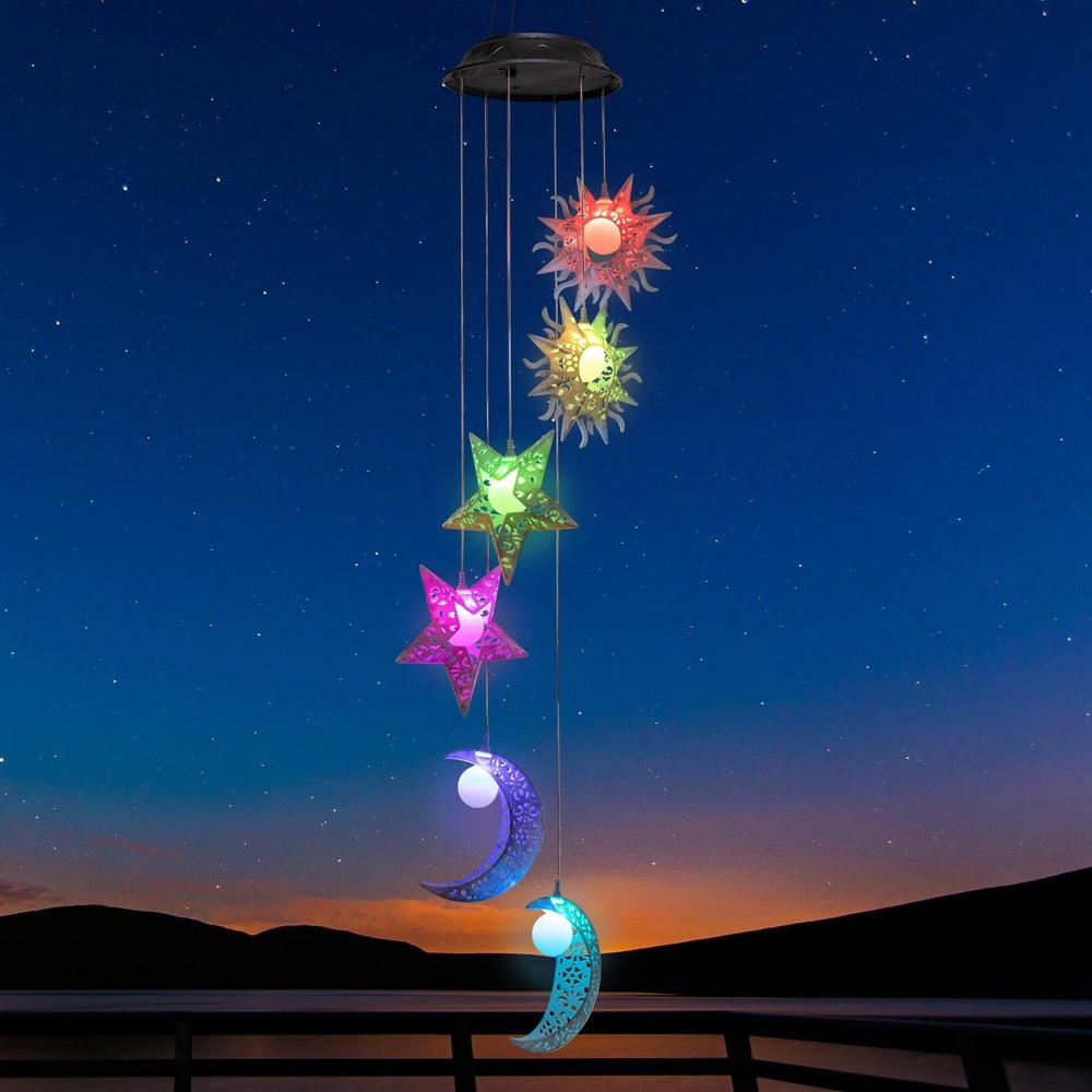 Tryme Solar Wind Chimes with Sun Moon Star Color Changing Windchimes, Outdoor…