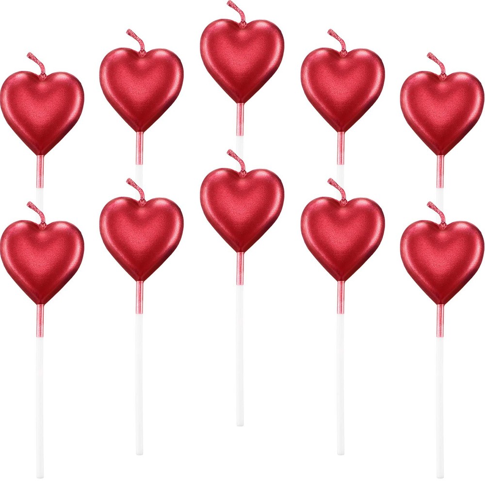 BBTO Metallic Heart Birthday Cake Candles 3.27 inches x 1.06 inches, Red