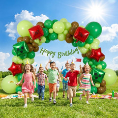 130Pcs Green Balloon Arch Garland Kit with Lime Green Brown Square Star Foil Bal