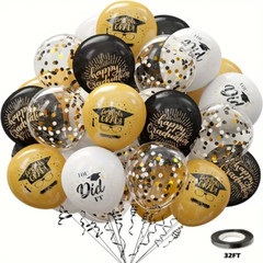 20 Graduation Party Balloons Decorations 12 Inch Black White Gold College Kids