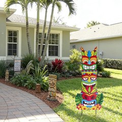 Metal 3 Stacked Tiki Decorative Garden Stakes Luau Party Decorations Metal