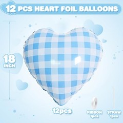 Blue White Checkered Heart Balloons,12Pcs 18Inch Light Heart Shaped Blue Grid
