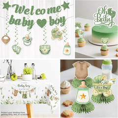 Xynic 201PCS Greenery Baby Shower Decorations Boy Tableware Set, 25 Serves Dispo