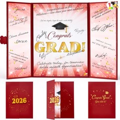 2026 Graduation Guestbook Alternative(Red & Gold), 12″ Class of 2026 Grad Card..