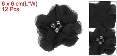 12Pcs 2″ Chiffon Flowers with Rhinestone Pearl Sewing Fabric Flowers, Black