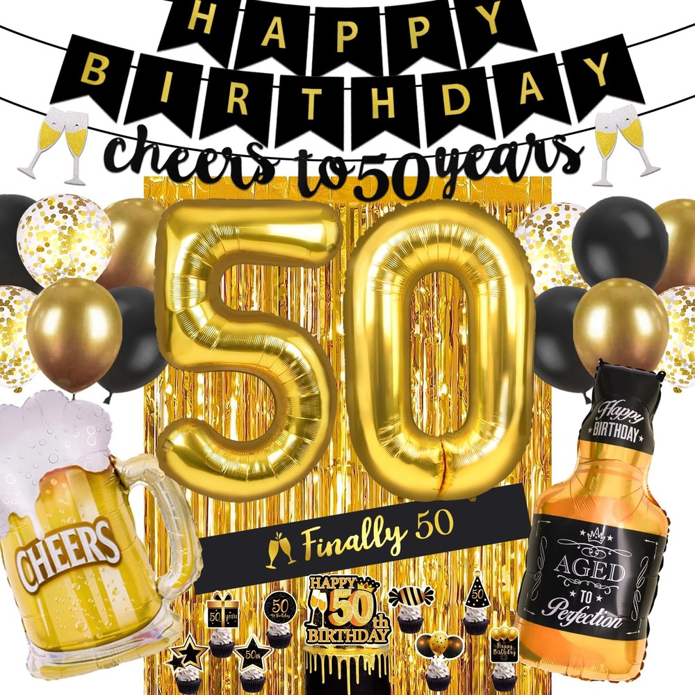 50th Birthday Decorations for Men with Cheers to 50 Years Banner, Happy 50th …