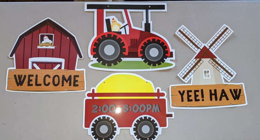Barnyard Farm Tractor With Hay Wagon Windmill Birthday Party String Banner
