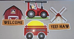 Barnyard Farm Tractor With Hay Wagon Windmill Birthday Party String Banner