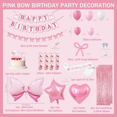 Pink Bow Birthday Decorations for Girls Women, Coquette Birthday Decorations,…