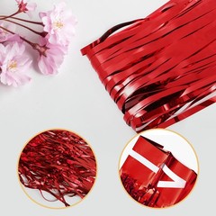 20 Pack Red Foil Fringe Curtains 3.2×9.8ft Metallic Tinsel Photo Backdrop