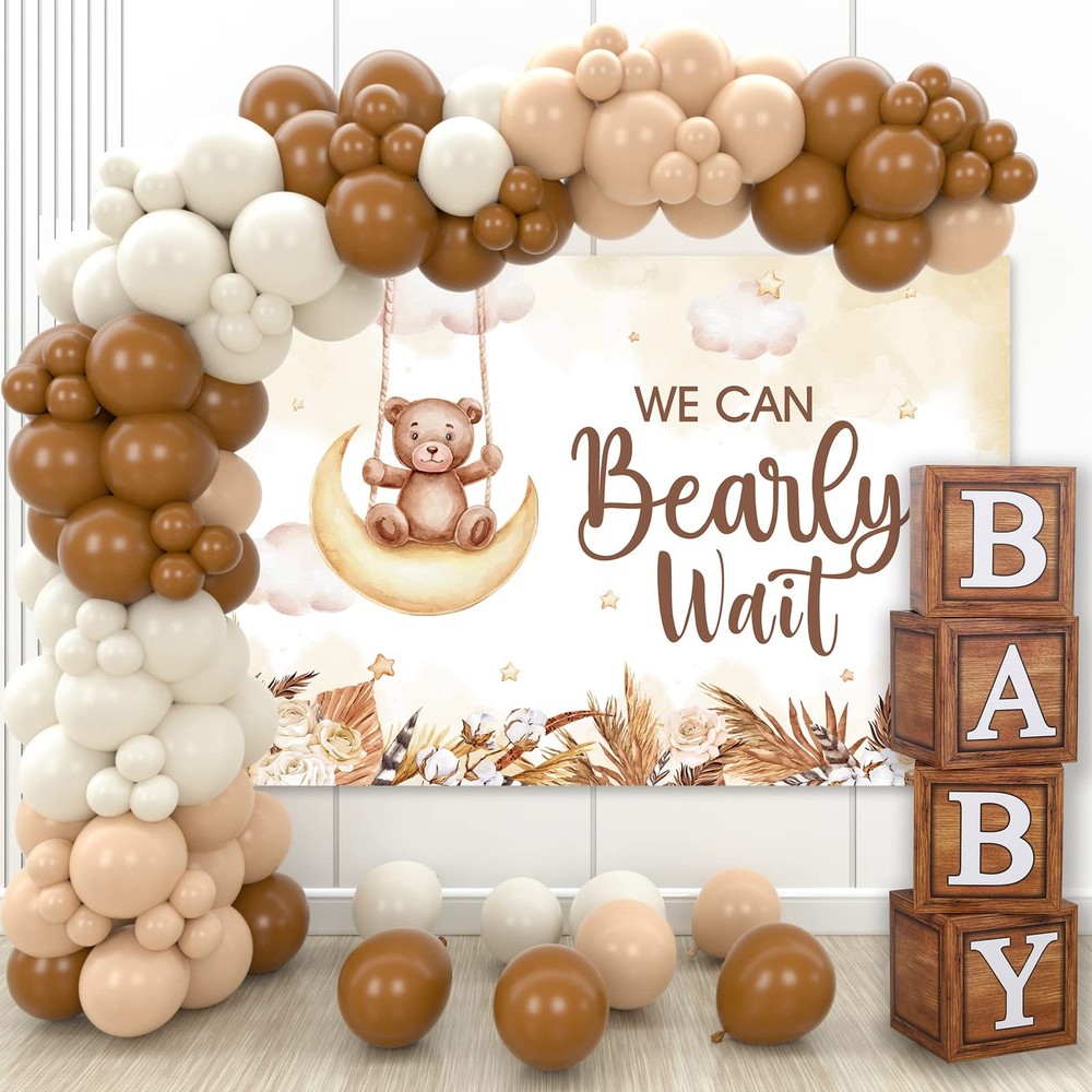 DataMoon Teddy Bear Baby Shower Party Decorations Wood Grain Boxes with Baby…