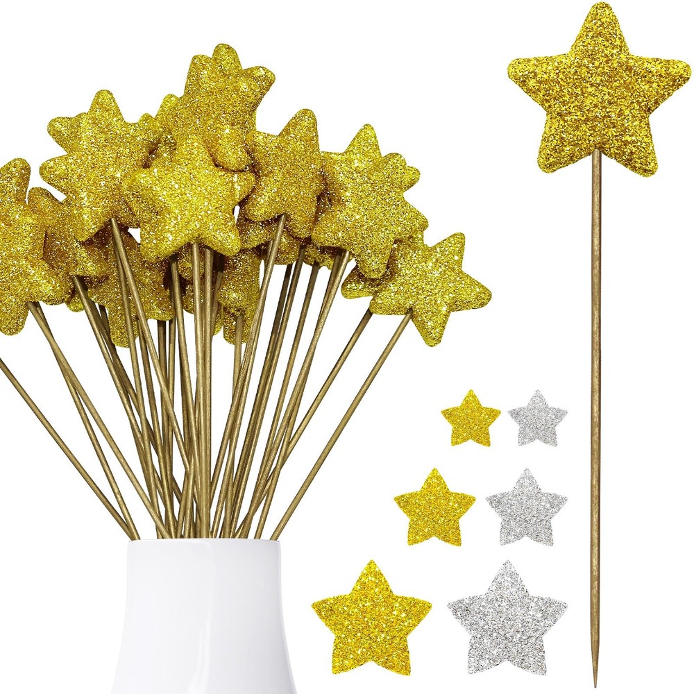 160 Pcs Gold and Silver Star Decor Set with Flat Star Picks and Mixed Sticker…