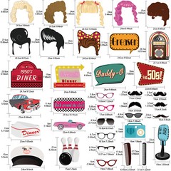 50s Sock Hop Photo Booth Props 67-count Birthday Wedding Hens Party Selfie