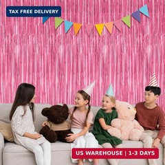 2 Pack Pink Party Decorations, 3.28 FT x 7.05 FT Pink Backdrop, Metallic Tinsel
