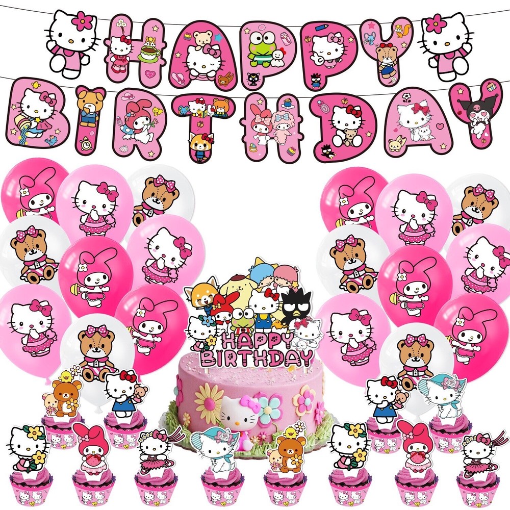 Hello Kitty & Friends Birthday Party Decora Supplies，Balloon Banner Cake Toppers