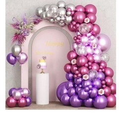 RUBFAC 110 PC Metallic Purple, Pink & Confetti Balloon Garland Arch Kit- Party
