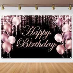 Rose Gold Happy Birthday Banner Backdrop Party Photo Wall Sign Indoor Outdoor US