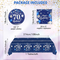 Blue 70Th Birthday Decorations for Men Navy Blue Silver Happy 70Th Birthday Tabl