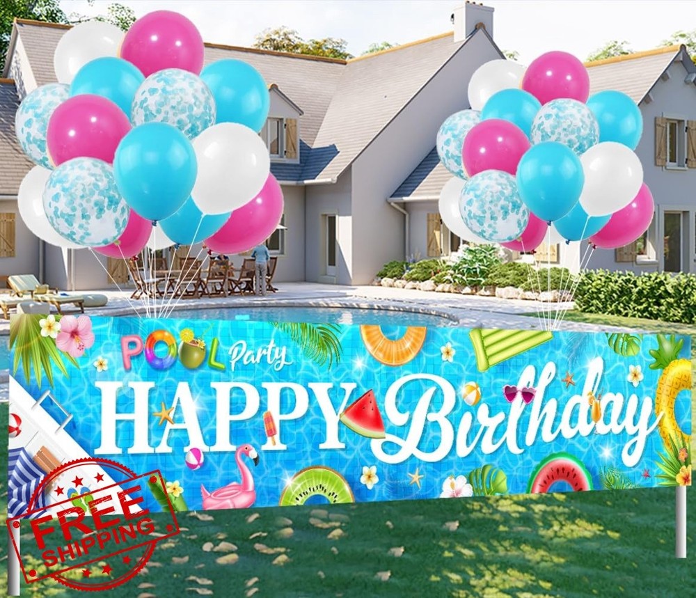 HAKOTI Pool Party Banner 9.8×1.9ft