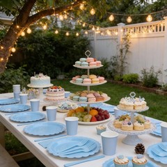 Party Supplies 200Pcs Light Blue Plates Napkins Cups Forks Set for Birthday W…