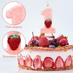Strawberry Number 1 Candle, Cute Berry One Candle pink, red