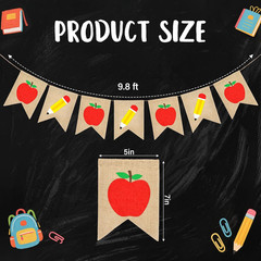 Back to School Decorations, Pre-Strung Burlap Pencil Apple Garland Banner, Class