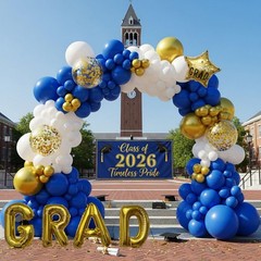 Graduation Balloon Arch Kit for Class of 2026, Blue White Gold 128pcs