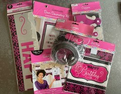 Princess queen pink & black party supplies kit box birthday tiara crown sign