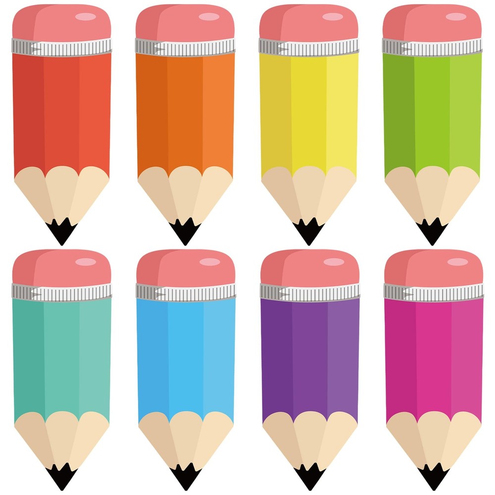 64 PCS Colorful Pencils Cutouts, Pencil Name Tags, Bulletin Board Decor, Glue
