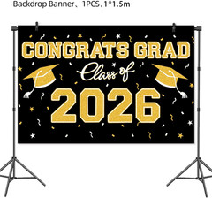 Graduation Decorations 2026 37 PCS – Black Gold Class of 2026 Party Supplies Kit