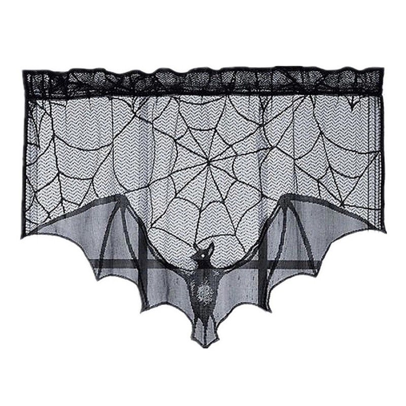 Halloween Decorations Tablecloth Runner Black Lace Bat Fireplace Mantel Scarf