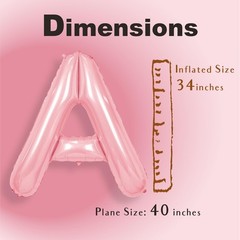 SUWEN 40 Inch Pink Large A Letter Balloons Big Foil Helium Letter Balloons A-Z