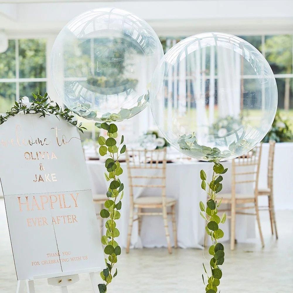 3 x Clear Foliage Filled Orb Balloons 50cm Greenery Tail Wedding Baby Shower