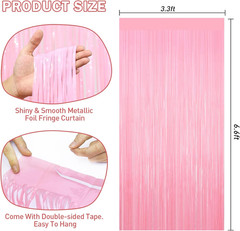 Pastel Pink Tinsel Backdrop Foil Fringe Curtains – 2 Packs Door Streamers Backdr