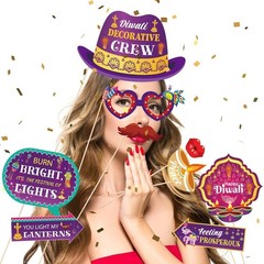 DPKOW 30pcs Funny Diwali Photo Booth Props, Deepavali Photo Props for Festival o