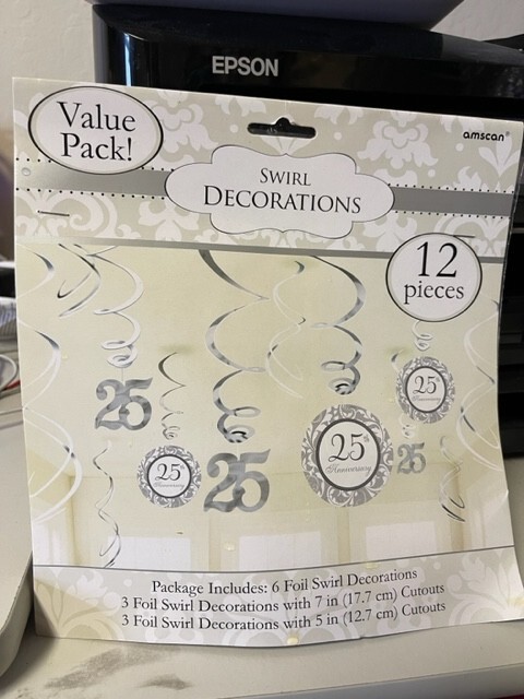 25th Silver Anniversary Value Pack Hanging Swirl Decorations Party Supplies 12ct
