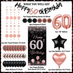 Versatile 60th Birthday Decorations – Rose Gold & Black Theme for Celebrations
