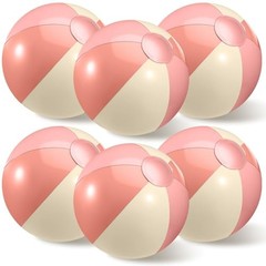 6 Pieces Beach Balls Bulk- 17 Inch Inflatable Pool Balls, PVC Pink and White