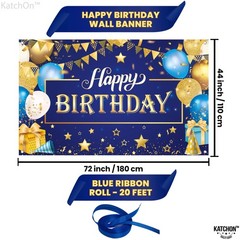 XtraLarge Gold and Blue Happy Birthday Banner – 72×44 Inch | Blue and Gold Birth